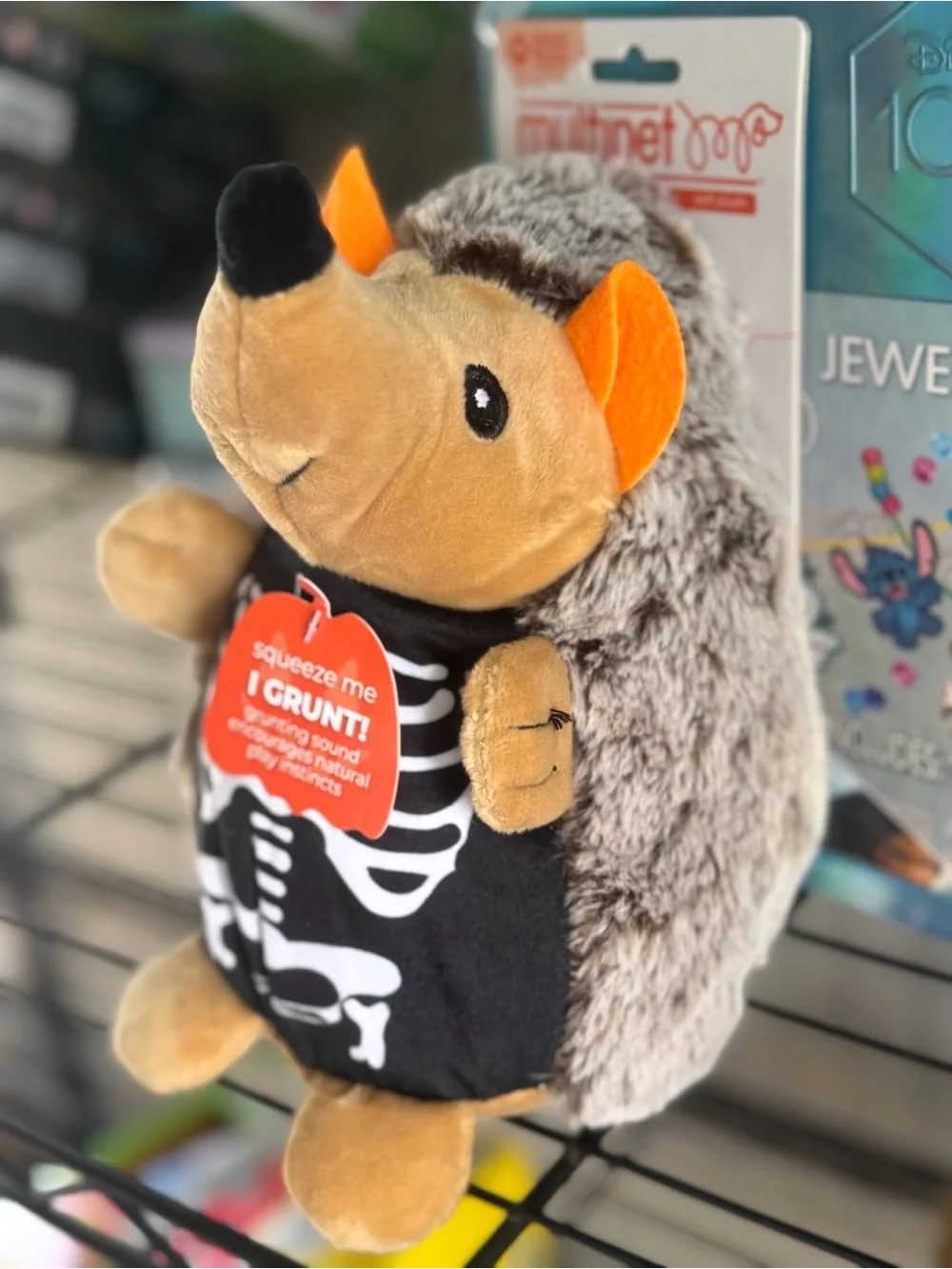 Plush Hedgehog Squeaky Pet Toy - Gray & Orange